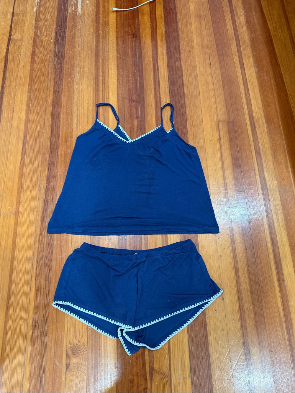 Eberjey Navy Blue Cami & Shorts Pajama Set with Cream Trim